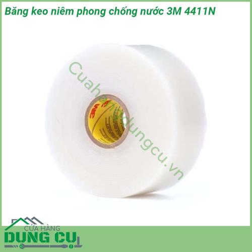 Băng keo niêm phong chống nước 3M 4411N 1 mặt là keo acrylic mềm mại sẽ dính chặt ngay lập tức và mặt còn lại là lớp nhựa ionomer có tính năng cao  Chuyên được sử dụng để quấn mối nối dưới nước dán máng xối ống dẫn nước dán mái che ngoài trời hiệu quả