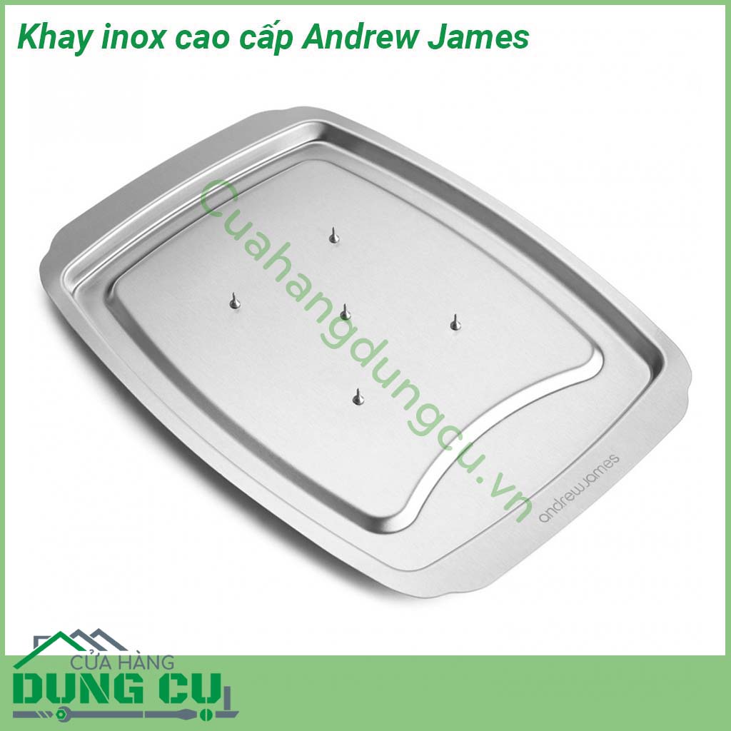 Khay inox cao cấp Andrew James với thiết kế đặc biệt kích thước lớn được làm bằng thép không gỉ có gai rất tiện dụng để thái và phục vụ các món thịt và gia cầm  