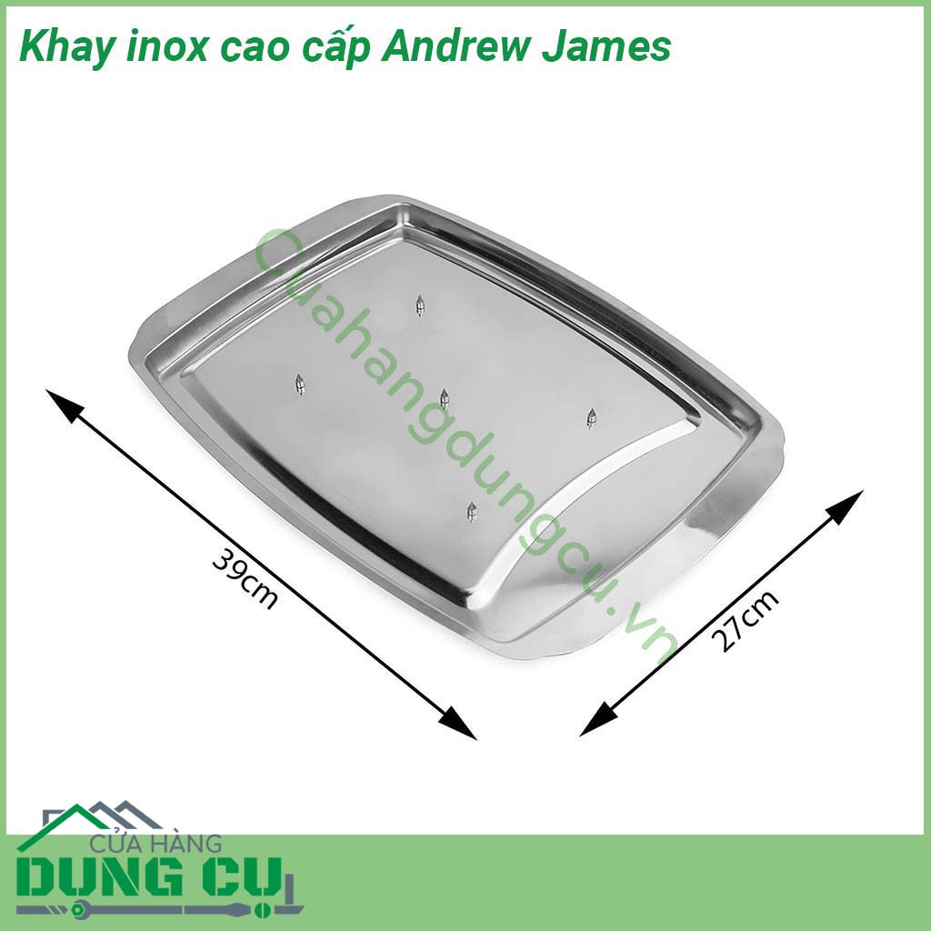 Khay inox cao cấp Andrew James với thiết kế đặc biệt kích thước lớn được làm bằng thép không gỉ có gai rất tiện dụng để thái và phục vụ các món thịt và gia cầm  