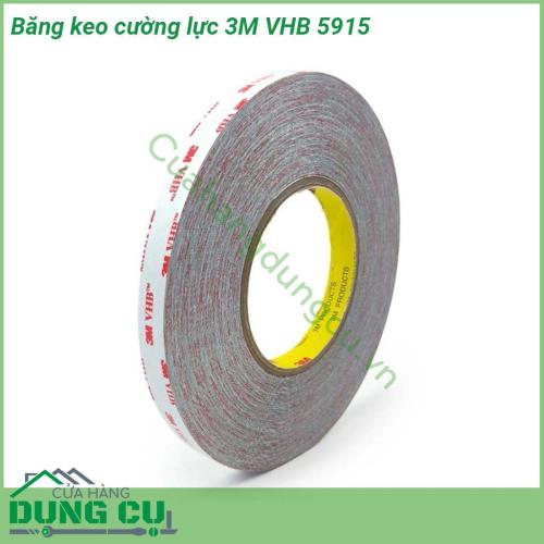 Băng keo cường lực 3M VHB 5915 với chất liệu keo Acrylic này sản phẩm còn có độ dẻo đàn hồi cao chịu được nhiệt hóa chất môi trường và cả tia UV rất tốt nên bạn có thể sử dụng sản phẩm ở ngoài trời mà không cần lo lắng về chất lượng