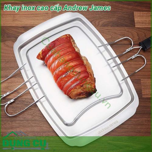 Khay inox cao cấp Andrew James với thiết kế đặc biệt kích thước lớn được làm bằng thép không gỉ có gai rất tiện dụng để thái và phục vụ các món thịt và gia cầm