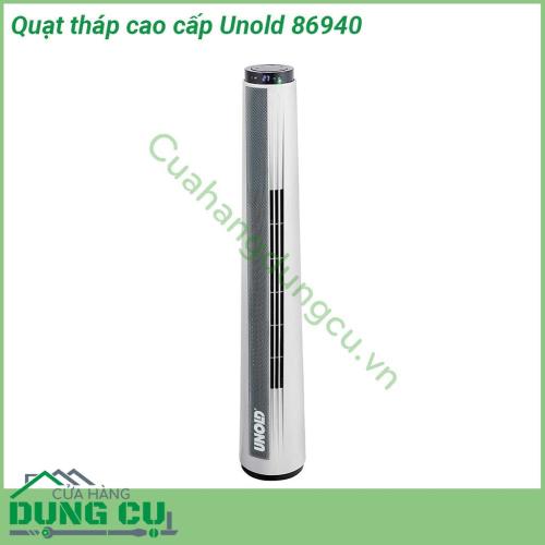 Quạt tháp cao cấp Unold 86940 kiểu dáng hiện đại chắc chắn màu trắng sang trọng dễ sử dụng  Điều khiển từ xa tiện lợi quay góc 70 độ tạo luồng gió mát đi khắp phòng Quạt hoạt động nhẹ nhàng êm ái không phát tiếng ồn khi sử dụng