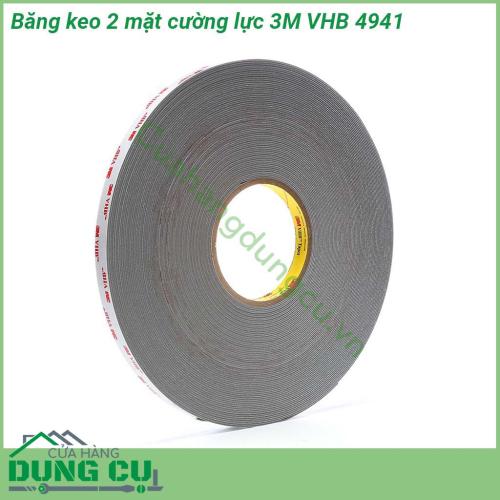 Băng keo 2 mặt cường lực 3M VHB 4941 là loại băng keo có độ dày mỏng hơn nhẹ hơn và kết dính được bề mặt được làm từ các loại vật liệu khác nhau  Băng keo sử dụng đơn giản độ dính cao vĩnh cửu và hiệu quả trong thời gian dài  