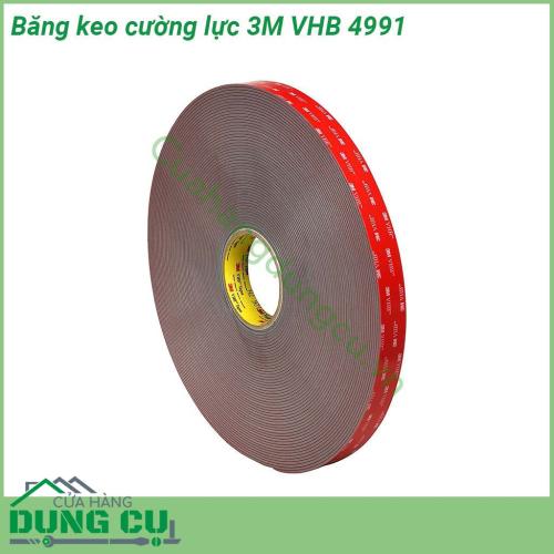 Băng keo cường lực 3M VHB 4991 độ bám dính rất cao 100 chất liệu acrylic tạo thành một sự chặt chẽ tạo lớp đệm hiệu suất cao Đủ mạnh để thay thế mối hàn con vít đinh tán chất kết dính và chất lỏng có độ bền lâu dài trong nhà và ngoài trời