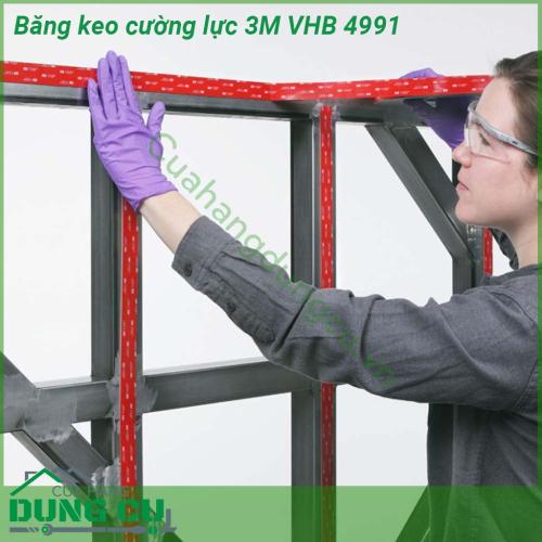 Băng keo cường lực 3M VHB 4991 độ bám dính rất cao 100 chất liệu acrylic tạo thành một sự chặt chẽ tạo lớp đệm hiệu suất cao Đủ mạnh để thay thế mối hàn con vít đinh tán chất kết dính và chất lỏng có độ bền lâu dài trong nhà và ngoài trời