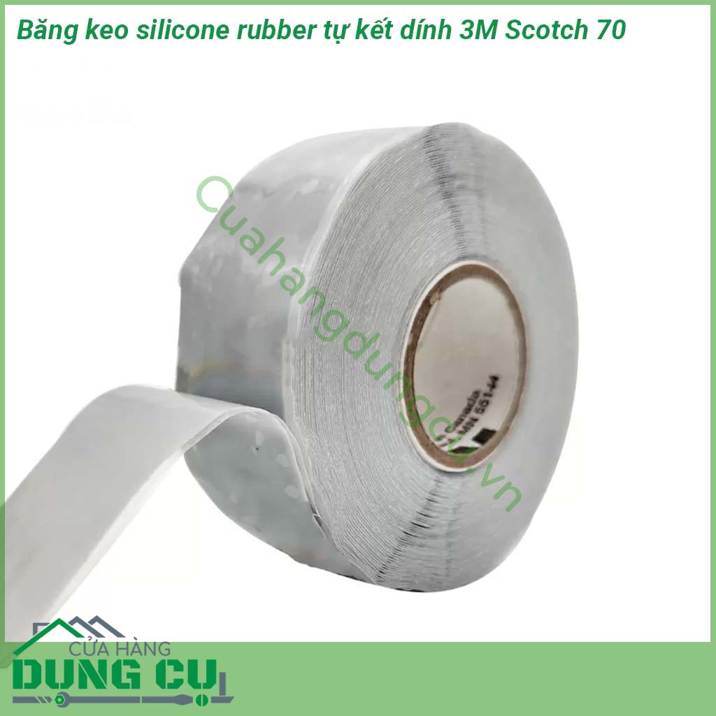 Băng keo silicone rubber tự kết dính 3M Scotch 70 được làm từ cao su silicone vô cơ tự kết dính với lớp lót dễ xé dễ lột đặc tính chịu nhiệt cao chống rò rỉ chống phóng điện cực kỳ tốt