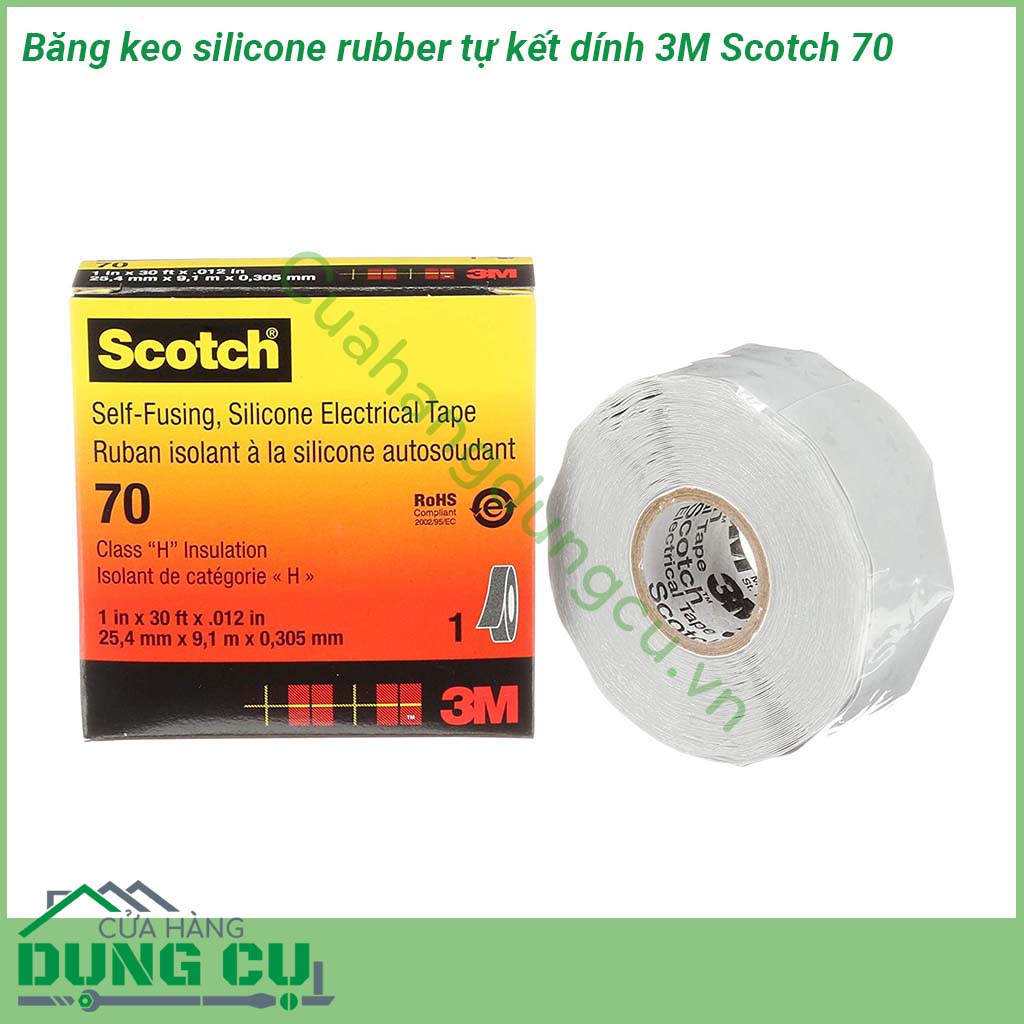 Băng keo silicone rubber tự kết dính 3M Scotch 70 được làm từ cao su silicone vô cơ tự kết dính với lớp lót dễ xé dễ lột đặc tính chịu nhiệt cao chống rò rỉ chống phóng điện cực kỳ tốt