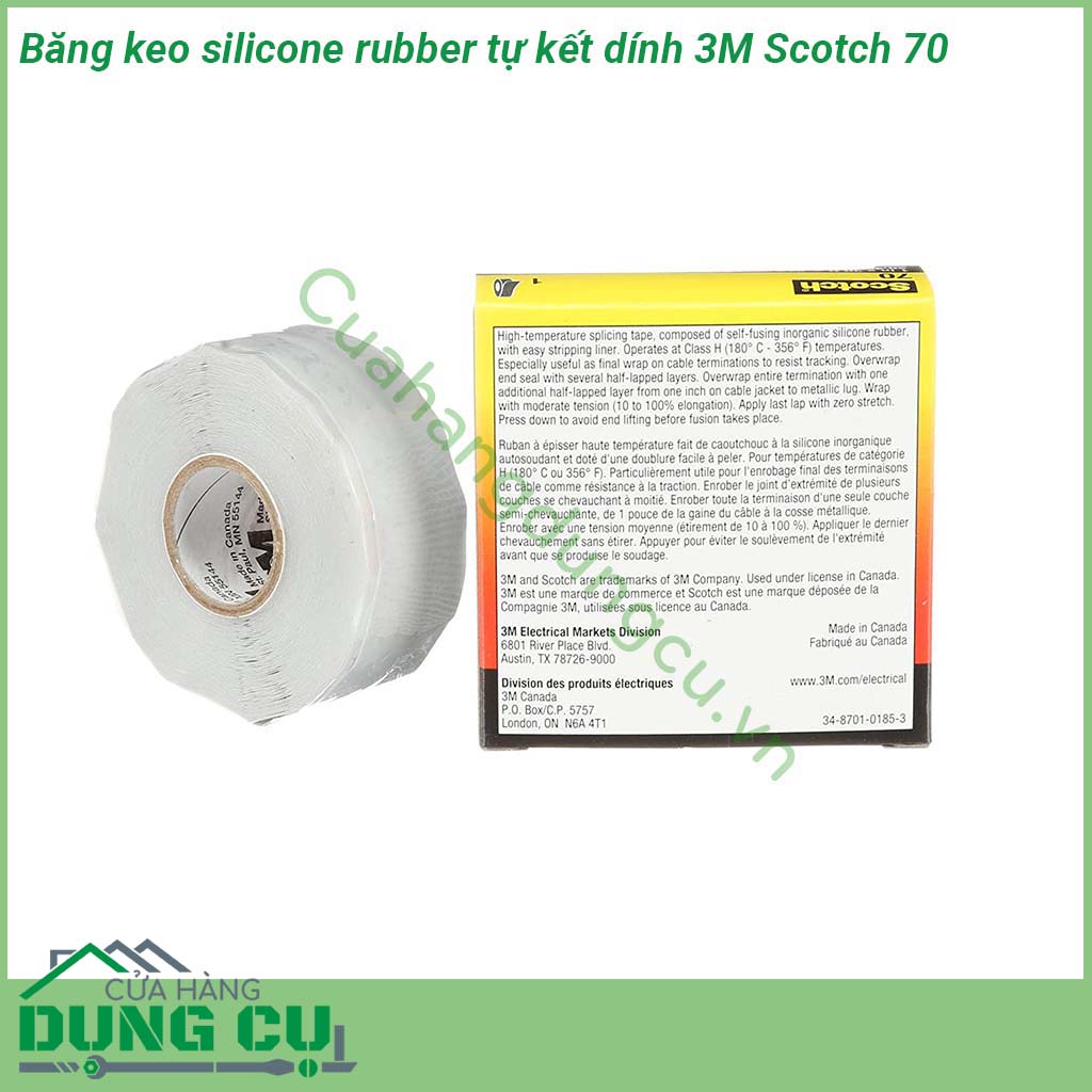 Băng keo silicone rubber tự kết dính 3M Scotch 70 được làm từ cao su silicone vô cơ tự kết dính với lớp lót dễ xé dễ lột đặc tính chịu nhiệt cao chống rò rỉ chống phóng điện cực kỳ tốt