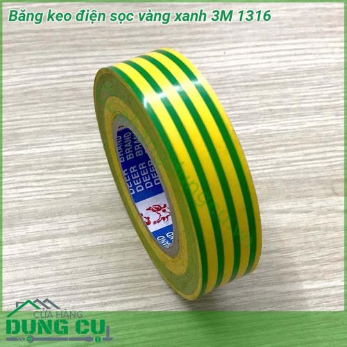 Băng keo điện sọc vàng xanh 3M 1316 đảm bảo độ dính đàn hồi co giãn tốt  Lớp băng có khả năng chống mài mòn ẩm kềm axit Băng keo chịu được mọi điều kiện thời tiết bên ngoài môi trường