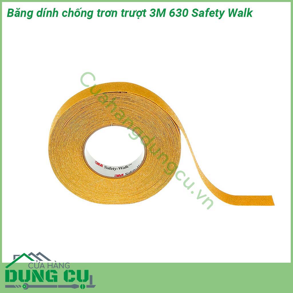 Băng dính chống trơn trượt 3M 630 Safety Walk có lớp vật liệu chống trượt được bao phủ bởi lớp khoáng bề mặt chống trượt có độ bền cao chịu được cơ giới tải trọng của thiết bị vận chuyển