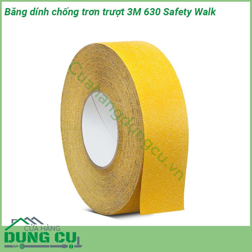 Băng dính chống trơn trượt 3M 630 Safety Walk có lớp vật liệu chống trượt được bao phủ bởi lớp khoáng bề mặt chống trượt có độ bền cao chịu được cơ giới tải trọng của thiết bị vận chuyển