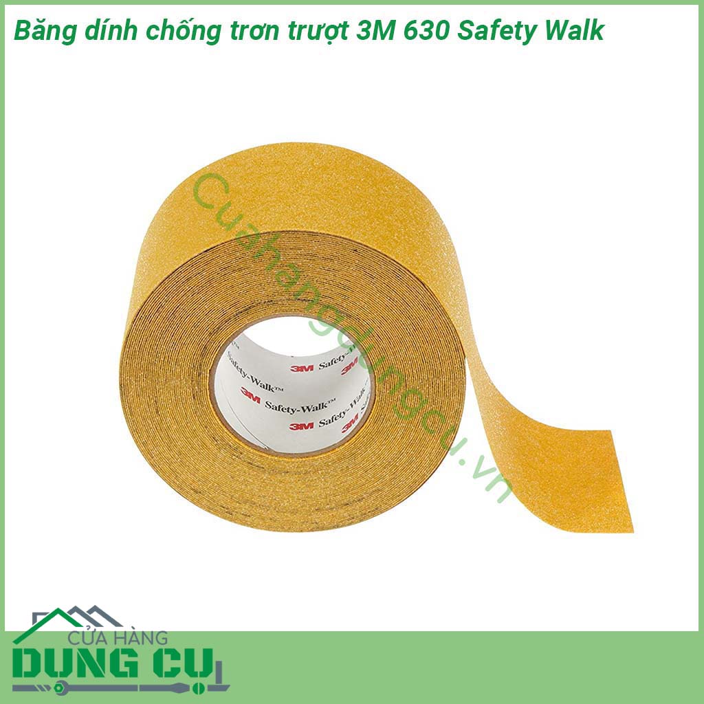 Băng dính chống trơn trượt 3M 630 Safety Walk có lớp vật liệu chống trượt được bao phủ bởi lớp khoáng bề mặt chống trượt có độ bền cao chịu được cơ giới tải trọng của thiết bị vận chuyển