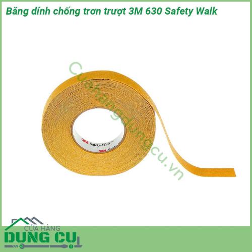 Băng dính chống trơn trượt 3M 630 Safety Walk có lớp vật liệu chống trượt được bao phủ bởi lớp khoáng bề mặt chống trượt có độ bền cao chịu được cơ giới tải trọng của thiết bị vận chuyển