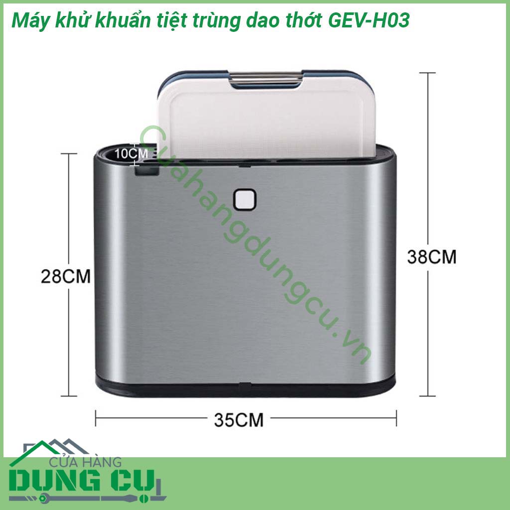 Máy khử khuẩn tiệt trùng dao thớt GEV-H03 thiết kế sang trọng tinh tế với gam màu xám tăng thêm vẻ đẹp cho phòng bếp của bạn  Ngoài để sấy tiệt trùng thì các chị còn có thể tận dụng làm chỗ để luôn dao thớt thìa dĩa