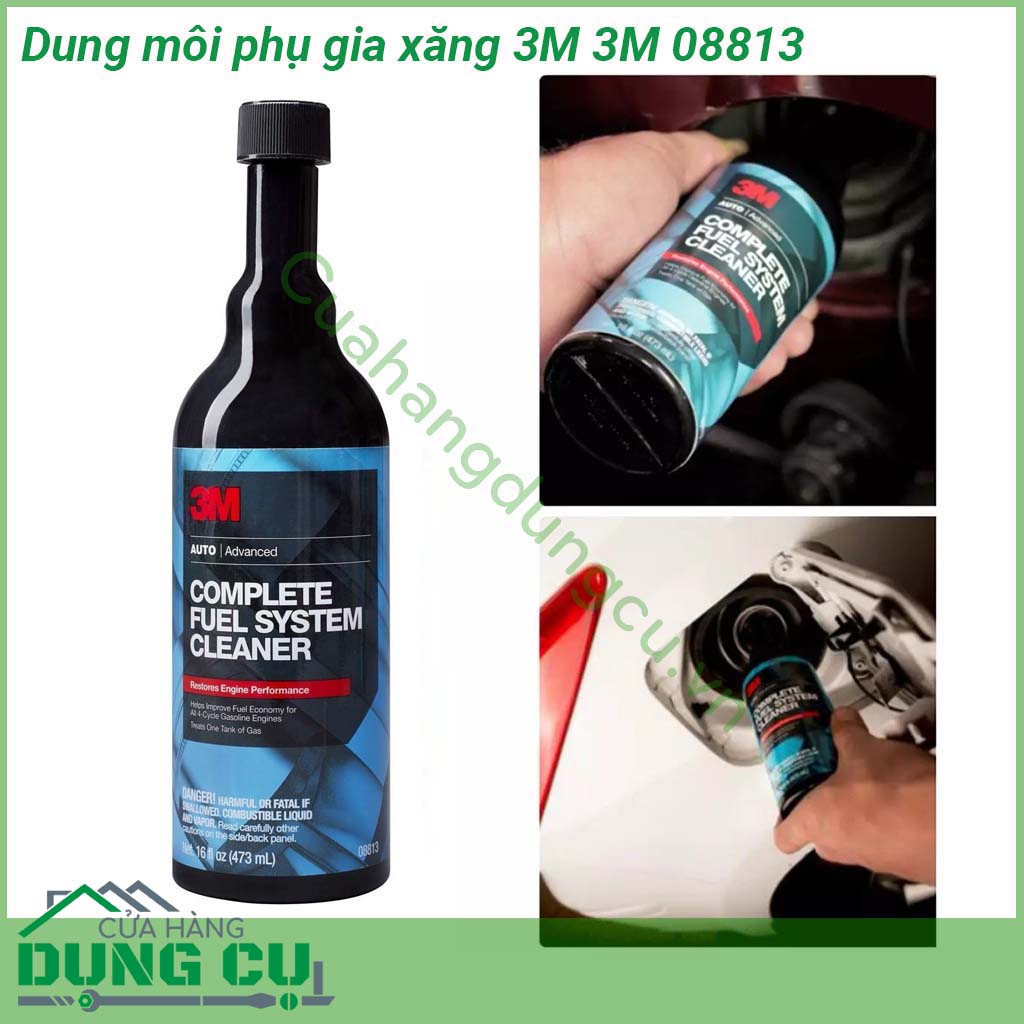 Dung môi phụ gia xăng 3M Complete Fuel System Cleaner 08813 được thiết kế để làm sạch vạn nạp và buồng đốt của xe Loại bỏ các đóng cặn tích tụ trên kim phun nhiên liệu Bảo vệ động cơ chông lại sự tích tụ của các lắng cặn Carbon