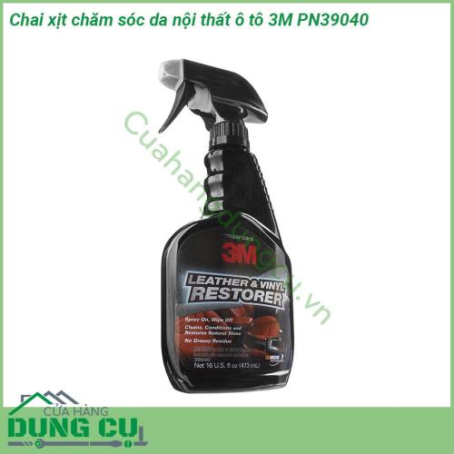 Chai xịt chăm sóc da nội thất ô tô 3M PN39040 Quy cách 473ml  tẩy sạch chất bẩn tái tạo lại độ sáng bóng tự nhiên ban đầu và bảo vệ cho bề mặt nhựa da cao su chỉ một bước dễ dàng  