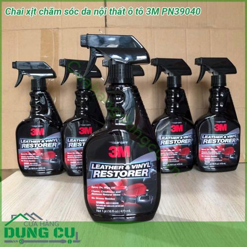 Chai xịt chăm sóc da nội thất ô tô 3M PN39040 Quy cách 473ml  tẩy sạch chất bẩn tái tạo lại độ sáng bóng tự nhiên ban đầu và bảo vệ cho bề mặt nhựa da cao su chỉ một bước dễ dàng  