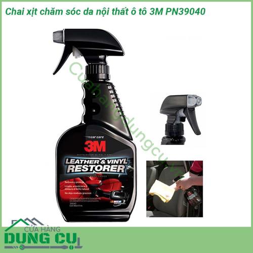 Chai xịt chăm sóc da nội thất ô tô 3M PN39040 Quy cách 473ml  tẩy sạch chất bẩn tái tạo lại độ sáng bóng tự nhiên ban đầu và bảo vệ cho bề mặt nhựa da cao su chỉ một bước dễ dàng  