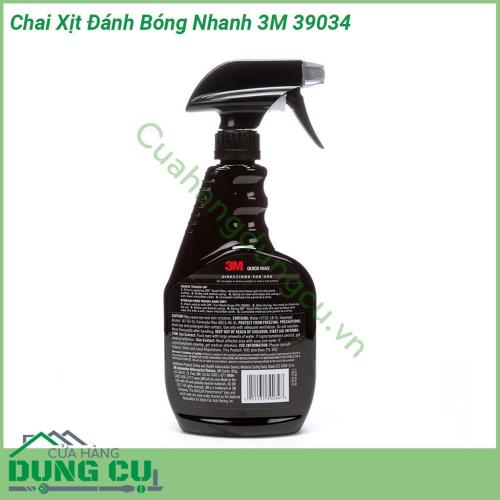 Dung dịch đánh bóng sơn ô tô 3M 39034 Quy cách 473ml được sử dụng cho việc tạo bóng cho bề mặt sơn ôtô Xử lý tòan bộ bề mặt sơn trong một thời gian ngắn Có thể ứng dụng trên bề mặt sơn khô hay ướt