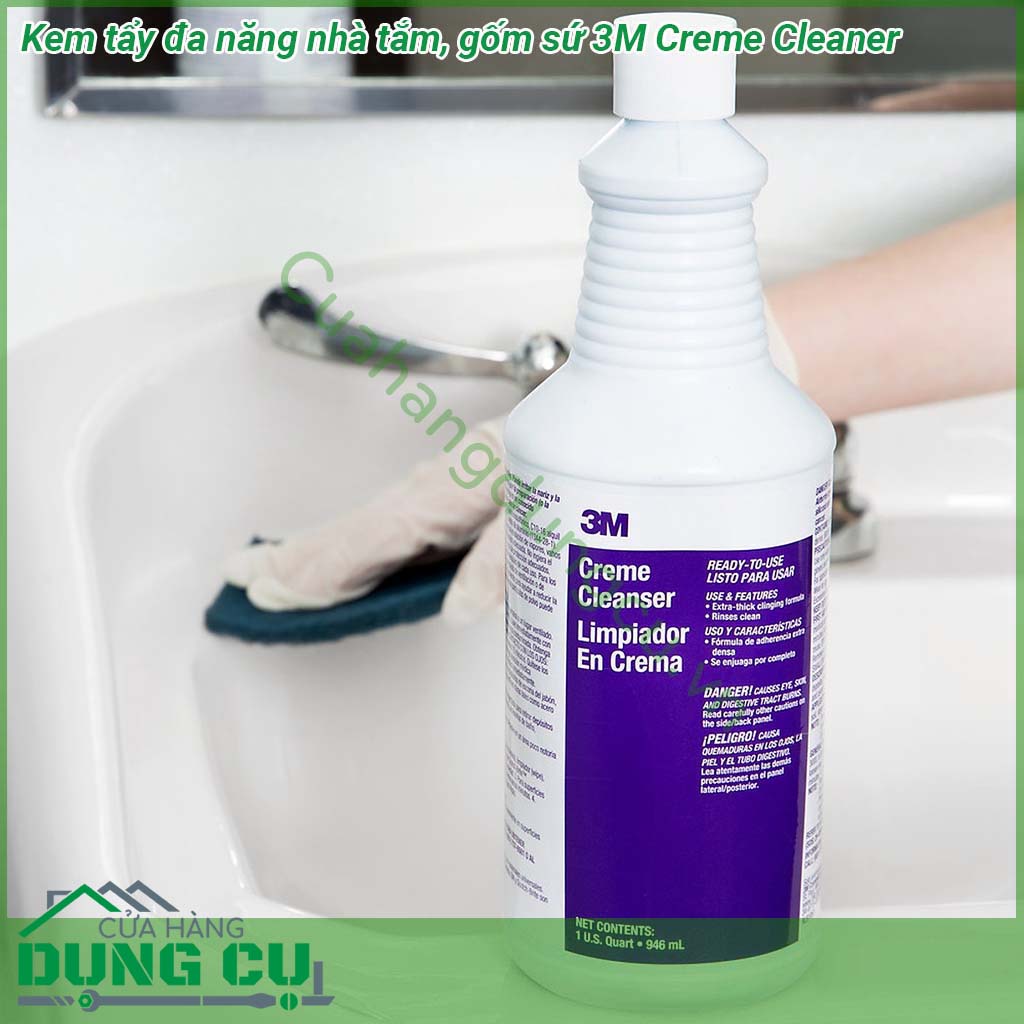 Kem tẩy đa năng nhà tắm gốm sứ 3M Creme Cleaner với công thức dạng gel chứa các hạt mài mòn rất mịn tạo sức mạnh tẩy rửa vượt trội giúp bạn làm sạch vết bẩn cứng đầu rỉ sét khỏi bề mặt thép không rỉ phòng tắm và gốm