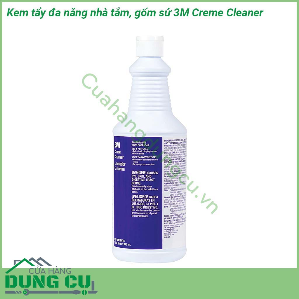 Kem tẩy đa năng nhà tắm gốm sứ 3M Creme Cleaner với công thức dạng gel chứa các hạt mài mòn rất mịn tạo sức mạnh tẩy rửa vượt trội giúp bạn làm sạch vết bẩn cứng đầu rỉ sét khỏi bề mặt thép không rỉ phòng tắm và gốm