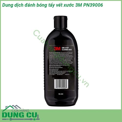 Dung dịch đánh bóng tẩy vết xước 3M PN39006 tính năng 2 trong 1 vừa làm sạch loại bỏ quá trình oxy hóa nhẹ vết xoáy và vết trầy xước nhỏ đồng thời bảo vệ bề mặt sơn trước tác động của môi trường An toàn đối với người sử dụng