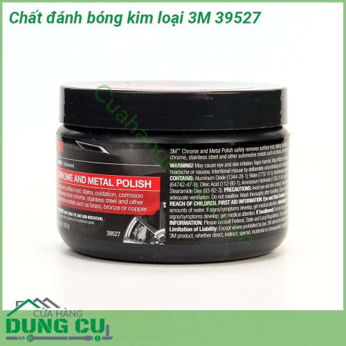 Chất đánh bóng kim loại 3M 39527 với công thức pha chế đặc biệt giúp phục hồi lại vẻ sáng bóng  Tẩy rỉ sét chống ăn mòn oxy hóa vết mờ hiệu quả  Trọng lượng hộp nhỏ gọn tiện lợi