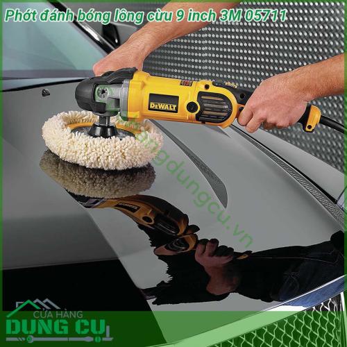 Phớt đánh bóng lông cừu 1 mặt 9 inch 3M 05711 cấu trúc sợi len không xoắn giúp cải thiện khả năng xử lý trên các bề mặt lớn Loại bỏ vết xước do giấy nhám và các lỗi khác trên bề mặt sơn
