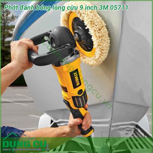 Phớt đánh bóng lông cừu 1 mặt 9 inch 3M 05711 cấu trúc sợi len không xoắn giúp cải thiện khả năng xử lý trên các bề mặt lớn Loại bỏ vết xước do giấy nhám và các lỗi khác trên bề mặt sơn