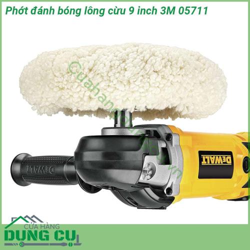 Phớt đánh bóng lông cừu 1 mặt 9 inch 3M 05711 cấu trúc sợi len không xoắn giúp cải thiện khả năng xử lý trên các bề mặt lớn Loại bỏ vết xước do giấy nhám và các lỗi khác trên bề mặt sơn