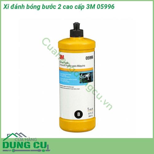Xi đánh bóng bước 2 cao cấp 3M 05996 là loại xi dùng để đánh bóng Bước 2 trong quy trình đánh bóng 3 Bước của 3M tạo độ bóng sáng sâu và tẩy các vết xước nhỏ trên bề mặt sơn xe