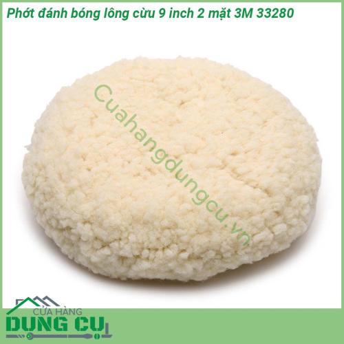 Phớt đánh bóng lông cừu 9 inch 2 mặt 3M 33280 cấu trúc sợi len không xoắn giúp cải thiện hiệu suất lau chùi Thiết kế 2 mặt giúp đánh bóng dễ dàng và linh hoạt