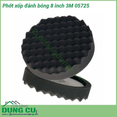 Phớt xốp đánh bóng 8 inch 3M 05725 cấu tạo xốp gai giúp lướt dễ dàng trên bề mặt sơn kết hợp với xi đánh bóng để xóa vết xước vết xoáy tạo độ bóng sơn xe