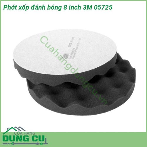 Phớt xốp đánh bóng 8 inch 3M 05725 cấu tạo xốp gai giúp lướt dễ dàng trên bề mặt sơn kết hợp với xi đánh bóng để xóa vết xước vết xoáy tạo độ bóng sơn xe