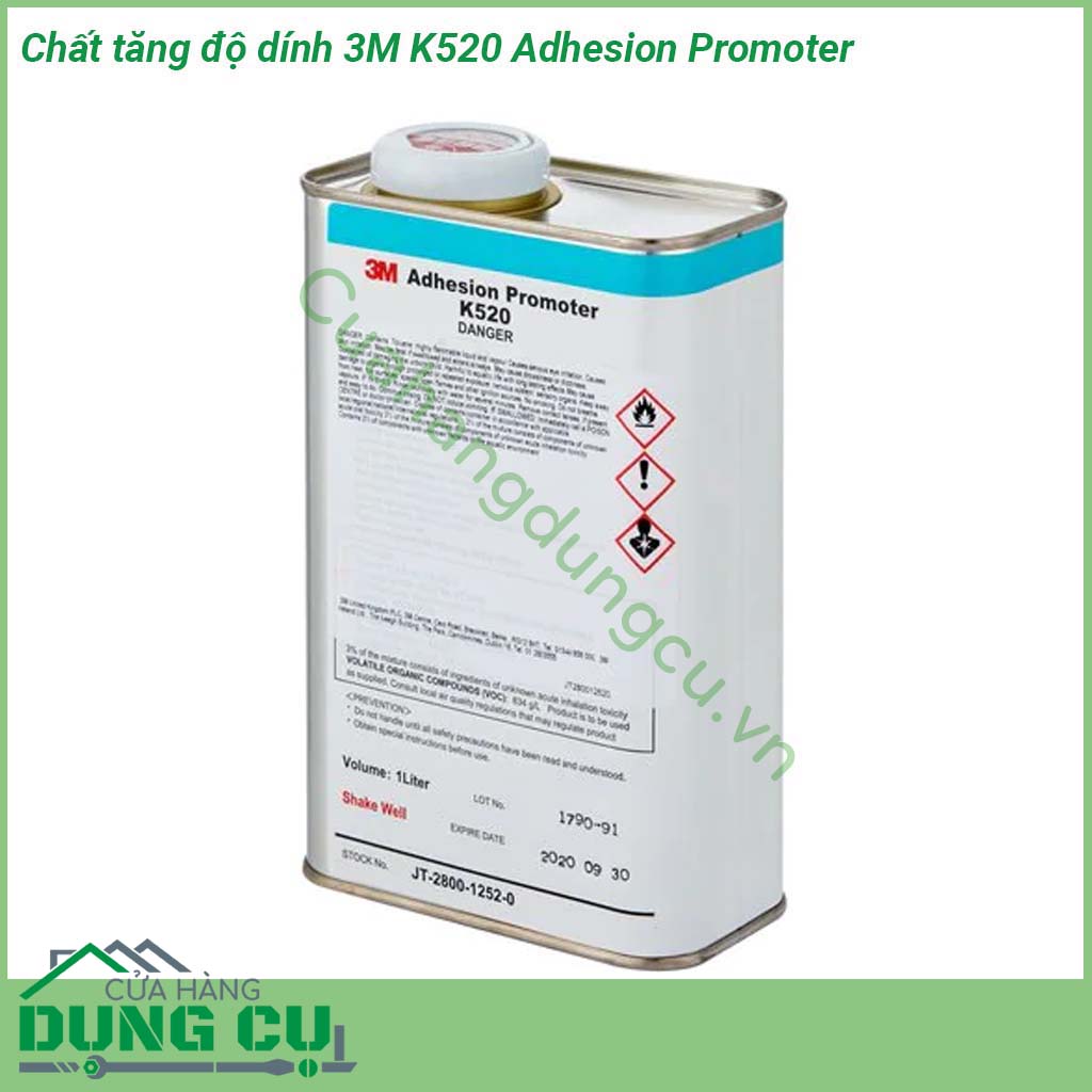 Chất tăng độ dính 3M K520 Adhesion Promoter giúp tăng khả năng bám dính của băng keo 3M với bề mặt nhựa tổng hợp cao su tổng hợp thủy tinh K520 đạt khả năng kết dính tốt nhất sau 24h Không thể sử đổi sau khi đã khô K520 mất tác dụng với nhiệt độ 80 độ C