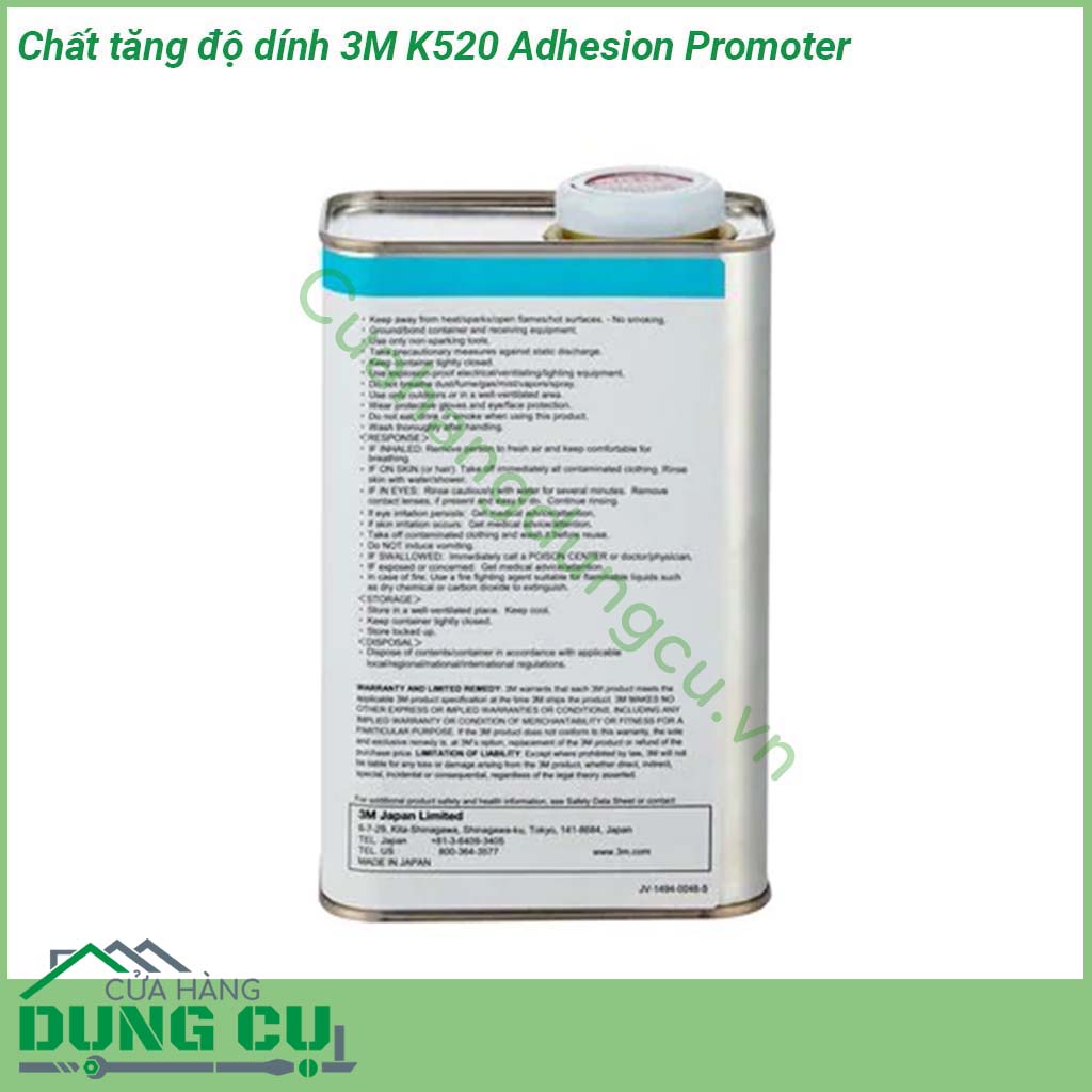 Chất tăng độ dính 3M K520 Adhesion Promoter giúp tăng khả năng bám dính của băng keo 3M với bề mặt nhựa tổng hợp cao su tổng hợp thủy tinh K520 đạt khả năng kết dính tốt nhất sau 24h Không thể sử đổi sau khi đã khô K520 mất tác dụng với nhiệt độ 80 độ C