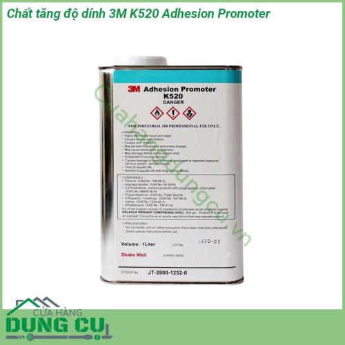 Chất tăng độ dính 3M K520 Adhesion Promoter giúp tăng khả năng bám dính của băng keo 3M với bề mặt nhựa tổng hợp cao su tổng hợp thủy tinh K520 đạt khả năng kết dính tốt nhất sau 24h Không thể sử đổi sau khi đã khô K520 mất tác dụng với nhiệt độ 80 độ C