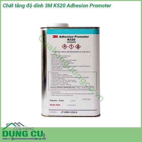 Chất tăng độ dính 3M K520 Adhesion Promoter giúp tăng khả năng bám dính của băng keo 3M với bề mặt nhựa tổng hợp cao su tổng hợp thủy tinh K520 đạt khả năng kết dính tốt nhất sau 24h Không thể sử đổi sau khi đã khô K520 mất tác dụng với nhiệt độ 80 độ C