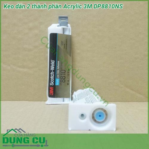 Keo dán 2 thành phần Acrylic 3M DP8810NS dính tốt trên bề mặt vật liệu kim loại (thép inox thau đồng nhôm ) trên bề mặt nhựa (ABS PS PA … kể cả PP PE) trên bề mặt composite các loại kể cả bề mặt gỗ MDF plywood