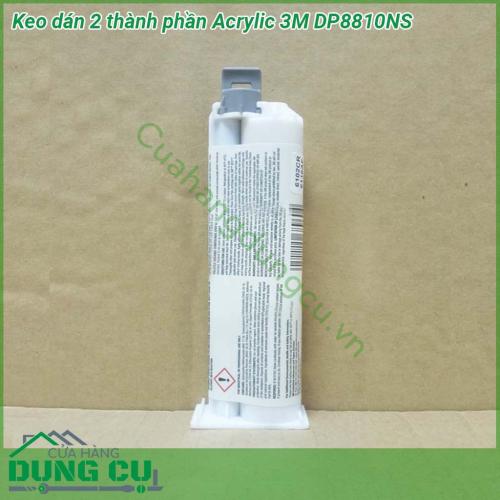 Keo dán 2 thành phần Acrylic 3M DP8810NS dính tốt trên bề mặt vật liệu kim loại (thép inox thau đồng nhôm ) trên bề mặt nhựa (ABS PS PA … kể cả PP PE) trên bề mặt composite các loại kể cả bề mặt gỗ MDF plywood