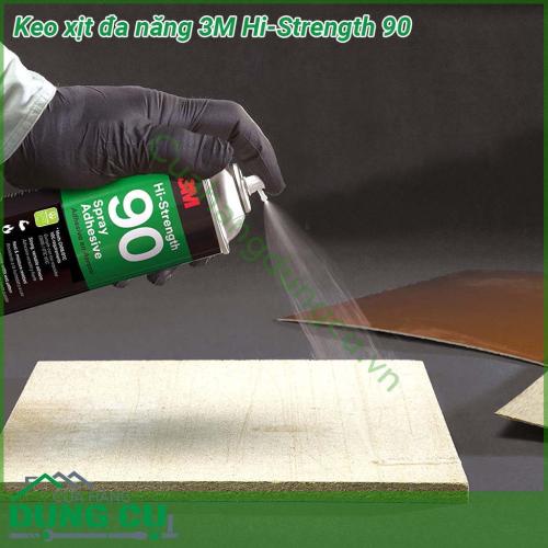 Keo xịt đa năng 3M Hi-Strength 90 được thiết kế dạng đầu xịt nên khi bạn ấn nút lượng keo sẽ phun đều trên toàn bề mặt vật cần dán Keo rất dễ sử dụng nhanh khô độ dính cao chịu nhiệt tốt giúp mối hàn bền vững dưới tác động của môi trường