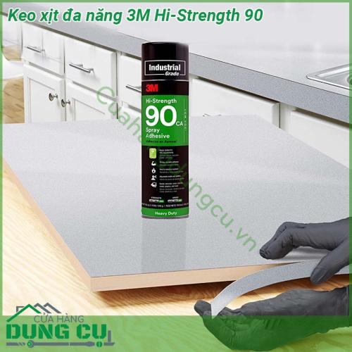 Keo xịt đa năng 3M Hi-Strength 90 được thiết kế dạng đầu xịt nên khi bạn ấn nút lượng keo sẽ phun đều trên toàn bề mặt vật cần dán Keo rất dễ sử dụng nhanh khô độ dính cao chịu nhiệt tốt giúp mối hàn bền vững dưới tác động của môi trường