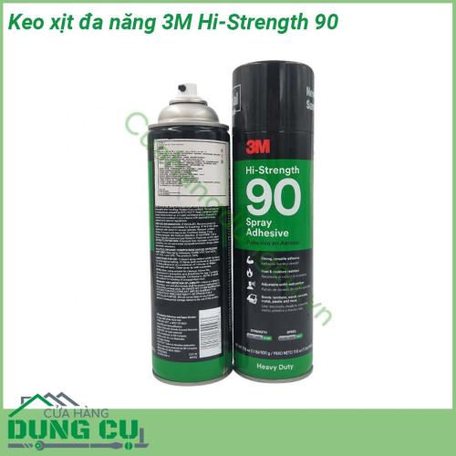 Keo xịt đa năng 3M Hi-Strength 90 được thiết kế dạng đầu xịt nên khi bạn ấn nút lượng keo sẽ phun đều trên toàn bề mặt vật cần dán Keo rất dễ sử dụng nhanh khô độ dính cao chịu nhiệt tốt giúp mối hàn bền vững dưới tác động của môi trường