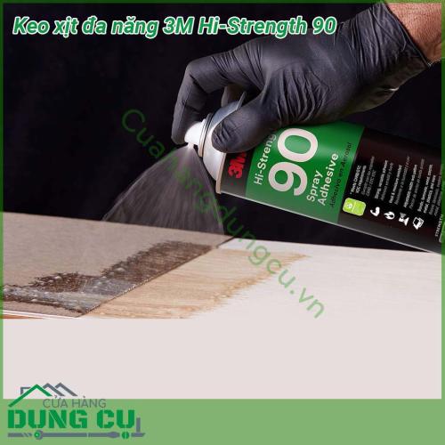 Keo xịt đa năng 3M Hi-Strength 90 được thiết kế dạng đầu xịt nên khi bạn ấn nút lượng keo sẽ phun đều trên toàn bề mặt vật cần dán Keo rất dễ sử dụng nhanh khô độ dính cao chịu nhiệt tốt giúp mối hàn bền vững dưới tác động của môi trường