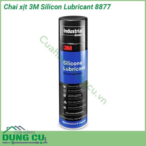 Chai xịt 3M Silicon Lubricant 8877 sử dụng để bôi trơn một loạt các máy móc và các bộ phận chuyển động Nó cũng giúp loại bỏ tiếng kêu do ma sát bảo vệ chống gỉ và ngăn ngừa dính và đóng băng trong số các ứng dụng khác