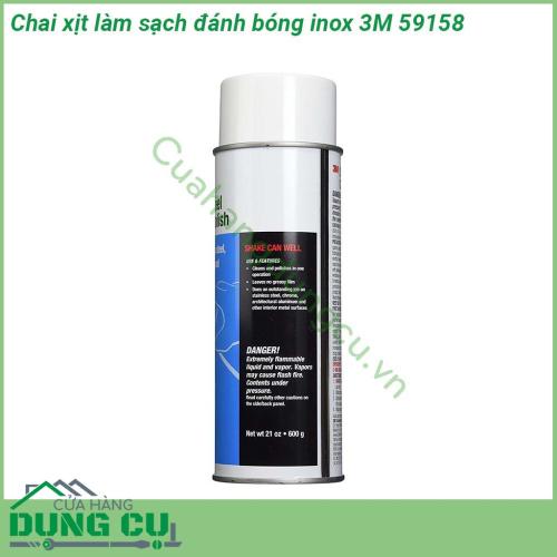 Chai xịt làm sạch đánh bóng inox 3M 59158 là dung dịch keo bọt để tẩy vệ sinh và đánh bóng inox  thép không gỉ mạ chrome nhôm nội thất cho bề mặt sáng bóng