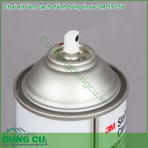 Chai xịt làm sạch đánh bóng inox 3M 59158 là dung dịch keo bọt để tẩy vệ sinh và đánh bóng inox  thép không gỉ mạ chrome nhôm nội thất cho bề mặt sáng bóng