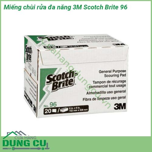 Miếng chùi rửa đa năng 3M Scotch Brite 96 là miếng cọ rửa được làm từ sợi khoáng và nhựa chất lượng cao Nó được thiết kế để sử dụng để làm sạch hầu hết các bề mặt dụng cụ và thiết bị nấu ăn hàng ngày