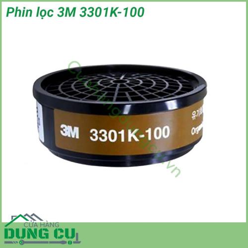 Phin lọc hơi hữu cơ 3M 3301K-100 có lõi than hoạt tính tác dụng lọc các khí độc hại Phần màng PoLy chủ yếu để lọc các hạt bụi kể cả các hạt bụi cực nhỏ Bảo vệ hệ hô hấp của người sử dụng khi làm việc trong môi trường ô nhiễm không khí