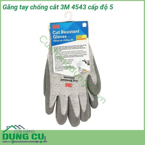 Găng tay chống cắt 3M 4543 cấp độ 5 làm từ chất liệu HPPE sợi đất sét Polyamide Spandex giúp chống cắt tốt Găng tay được thiết kế với chiều dài phù hợp với nhiều loại kích cỡ tay tạo sự thoải mái cho người sử dụng và bảo vệ cổ tay một cách tốt nhất